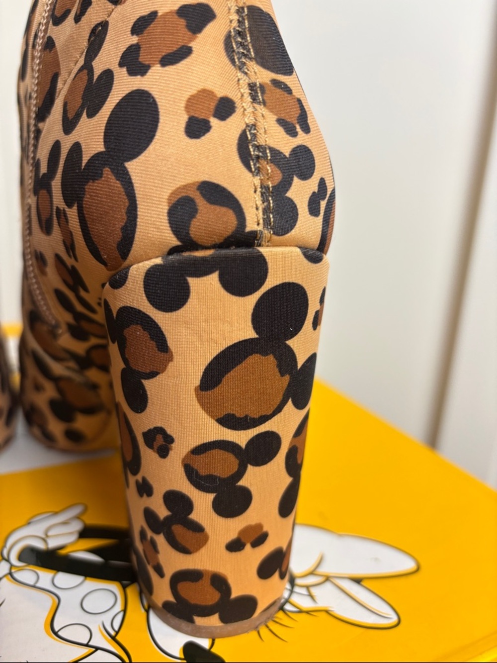 Disney x Aldo Tan Ankle Boots with Leopard Mickey Print, Size 8 - Picture 4 of 9